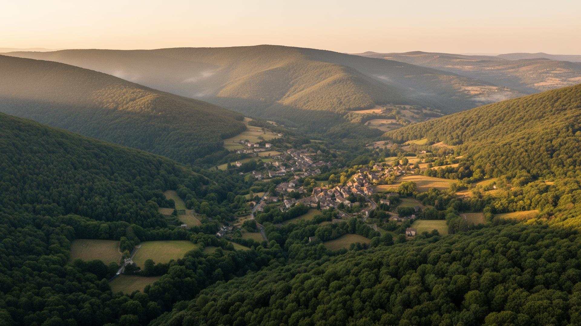 Vue aérienne de la région de Mazamet et de la Montagne Noire